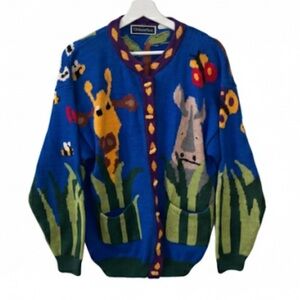 Christine Foley Jungle Themed Chunky Knit Cotton cardigan Size Medium